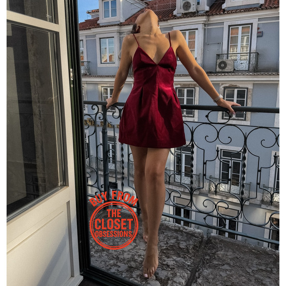 🍷 ZARA Velvet V-Neck Mini Dress NWT | Red Spaghetti Strap Flare M/L - Picture 13 of 16
